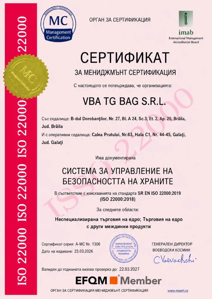 Certificate ISO 22000